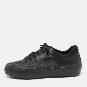 Fendi Black Zucca Fabric and Leather Low Top Sneakers Size 46