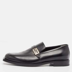 Fendi Black Leather Slip On Loafers Size 41
