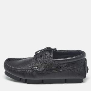 Pre Owned Fendi Black Leather FF Lace Up  Loafers Size 42