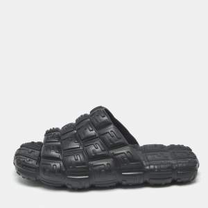 Pre Owned Fendi Black FF Logo Print Rubber Flip Flops Size 46