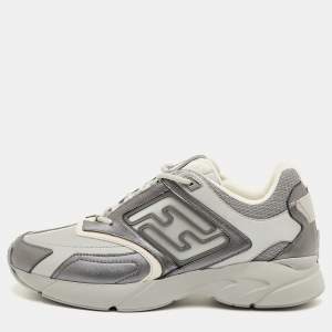 مملوكة مسبقًا Fendi Faster Size 42 Grey Leather and Mesh Low Top Sneakers