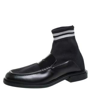  Fendi Black Knit Fabric And Leather High Top Sock Penny Loafers Size 44