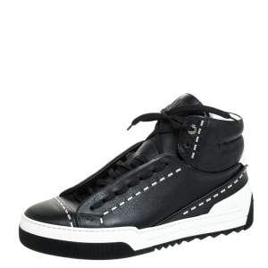 Fendi Black/White Leather Lace Up High Top Sneakers Size 43