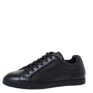 Fendi Black Leather Low Top Sneakers Size 40.5