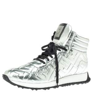 Fendi Silver Leather FFreedom High Top Sneakers Size 43