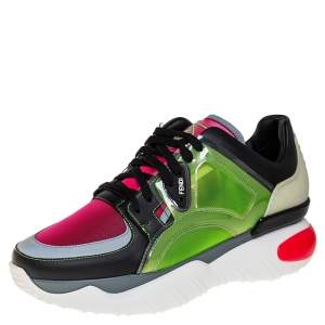 Fendi Multicolor Leather, Mesh And PVC Lace Up Sneakers Size 40