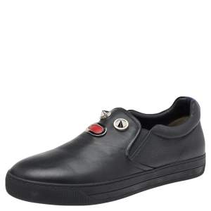 Fendi Black Leather Monster Bug Slip On Sneakers Size 43