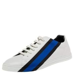 Fendi White Leather Low-Top Logo Print Sneakers Size 45