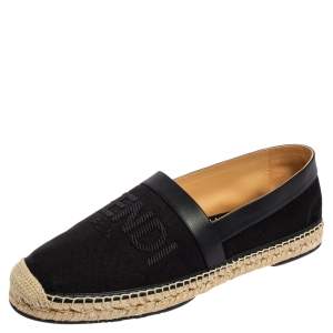 Fendi Black Canvas and Leather Logo Embroidered Espadrille Sneakers Size 43.5