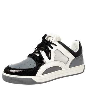  Fendi Tri Color Patent Leather and Mesh Fancy Low Top Sneakers Size 43