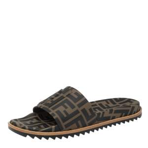 Fendi Brown/Black Zucca Rubber Flat Slide Sandals Size 43