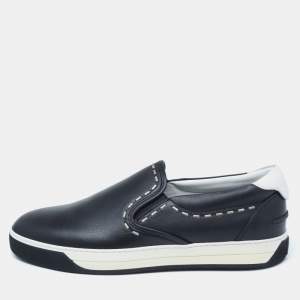 Fendi Black Leather Slip On Sneakers Size 44