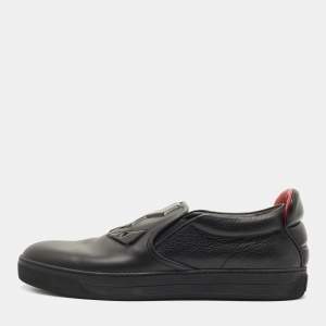 Fendi Black Leather Monster 3D Eyes Slip On Sneakers Size 44