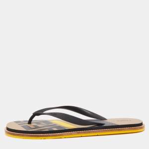 Fendi Black Rubber FF  Flip-flops Thong Flats Size 46