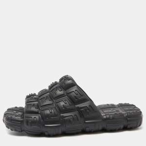 Fendi Black Logo Embossed Rubber Cloud Slides Size 44