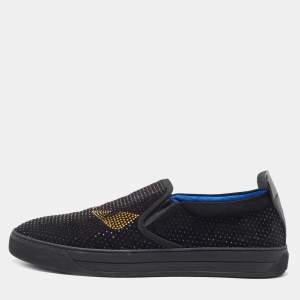 Pre Owned Fendi Black Suede Monster Swarovski Slip On Sneakers Size 43