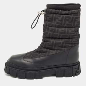Fendi Black Fabric and Leather Snow Boots Size 42