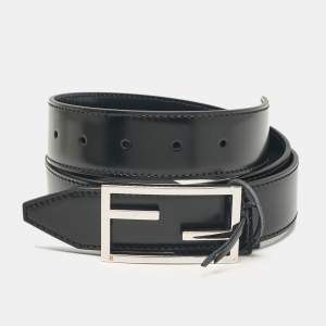 Fendi Black/Navy Blue Leather FF Buckle Reversible Belt 85 CM