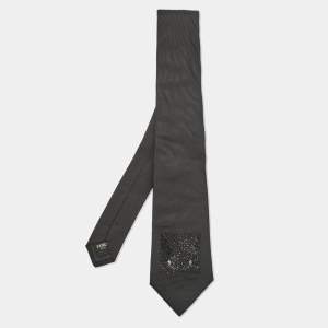 Fendi Black Monster Eye Embellished Silk Tie