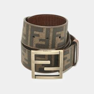 Fendi Tobacco Zucca Coated Canvas FF Buckle Belt 95 CM