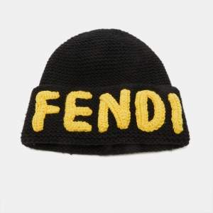 Fendi Black/Yellow Logo Knit Wool Beanie ( One Size )