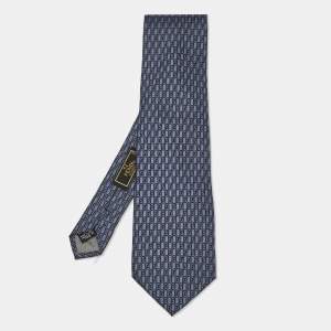 Fendi Navy Blue Printed Silk Tie