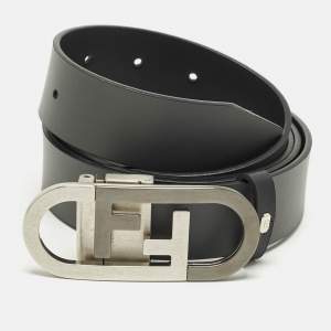 Pre Owned Fendi O'Lock Cut to Size Buckle Belt Black/Grey Leather