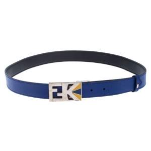 Fendi Blue/Black Leather Reversible Monster Belt 107CM