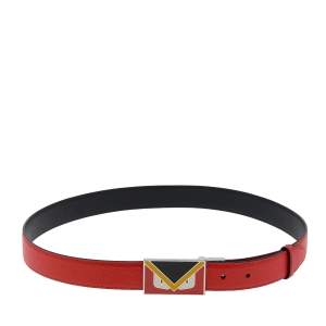 Fendi Orange/Black Leather Reversible Monster Belt 96CM