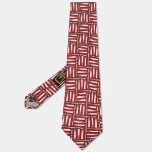 Fendi Vintage Red Geometric Printed Silk Tie 