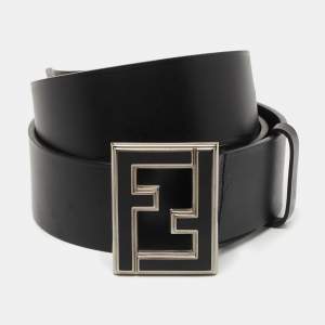Fendi Black Leather FF Buckle Belt 90CM