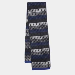Fendi Black & Blue Zucca Monogram Wool Knit Stole