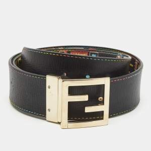 Fendi Multicolor Zucca Coated Canvas and Leather FF Logo Reversible Belt