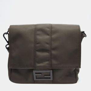 Fendi Brown Canvas Baguette Medium Messenger Bag 