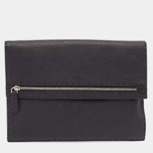 Fendi Black Selleria Leather Wristlet Clutch