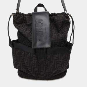 Fendi Black Canvas Leather FF Jacquard Strike Backpack