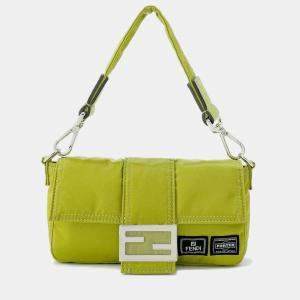 Fendi Light Green Nylon Leather Bucket Mini Crossbody Bag