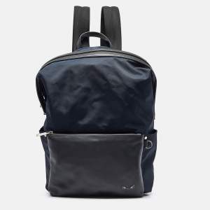 Fendi Navy Blue/Black Nylon and Leather Bugs Backpack