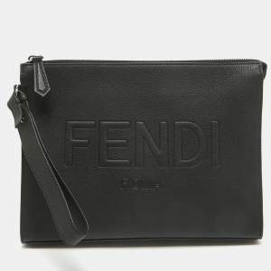 Fendi Black Leather Roma Flat Pouch