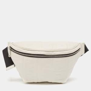 Fendi White/Black Zucca Embossed Leather and Mesh Belt Bag