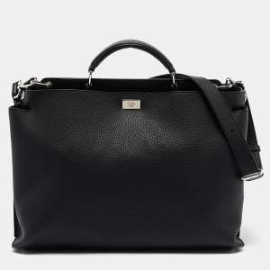 Fendi Black Leather Peekaboo Iconic Essential Bag