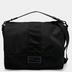Fendi Black Econyl Baguette Messenger Bag
