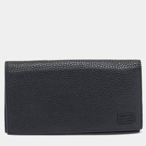 Fendi Black Leather Bifold Long Wallet