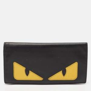 Fendi Black/Yellow Leather Monster Continental Wallet