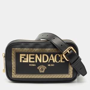 Fendi x Versace Black/Gold Leather Fendace Camera Crossbody Bag