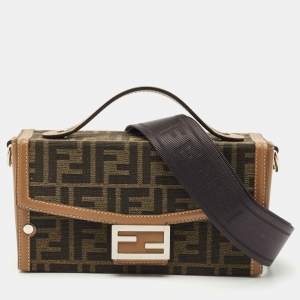 Fendi Brown Zucca Canvas and Leather Soft Trunk Baguette Bag