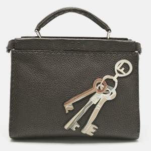 Pre Owned Fendi Dark Brown Selleria Leather Mini Peekaboo Fit Key Tote