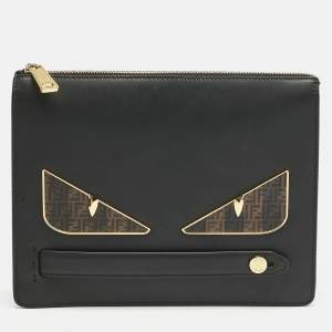 Pre Owned Fendi Black Leather Monster Clutch