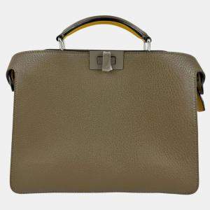 Pre Owned Fendi Peekaboo Iseeu X-Cross Leather Shoulder Bag In Khaki Yellow And Silver