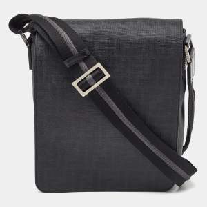 Pre Owned Fendi Black Zucca Coated Canvas Flap Messenger Bag